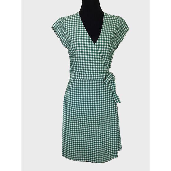 Banana Republic Gingham Wrap Midi Dress 4 Green and White Cottagecore Picnic - Picture 1 of 5